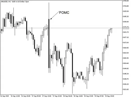 Hourly chart of gold price fluctuations